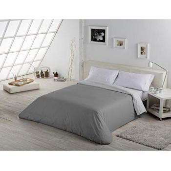 ESTELA - Funda nórdica Reversible Combi Liso Bicolor - Color Perla-Plomo - Cama de 200 cm. - 50% Algodón / 50% Poliéster - 144 Hilos