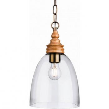 Lámpara colgante Comet de madera natural con cristal transparente, 1 bombilla E27, diámetro de 37 cm