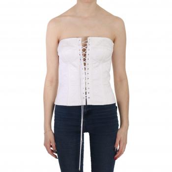 Dolce & Gabbana White PALERMO Cotton Bustier Top Corset - IT46|XL, Sleeveless Top with Zipper and Logo Details, Size: L