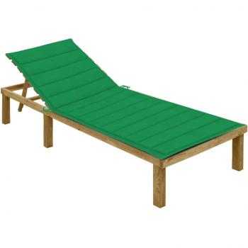 Tumbona de jardín con cojín verde de madera de pino impregnada