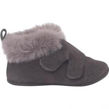 Pisamonas - Botas de bebé niño de piel serraje con cierre adherente y detalle de pelo en el cuello.