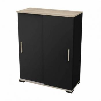 Mueble Auxiliar Puertas Correderas Color Roble Kronberg y Negro Mate 80x102x36 cm