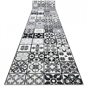 Alfombra de Pasillo Antideslizante con Refuerzo de Goma, Diseño Azulejo Patchwork Lisboa Gris/Negro 100x340 cm
