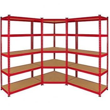 Monster Racking - 1 Estantería Esquinera y 2 Estanterías Z-Rax De Acero Sin Tornillos Rojas 90cm x 45cm x 183cm