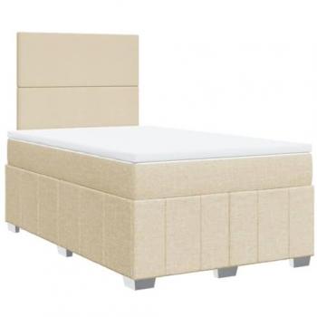 Cama box spring con colchón de muelles en tela color crema 120x190 cm