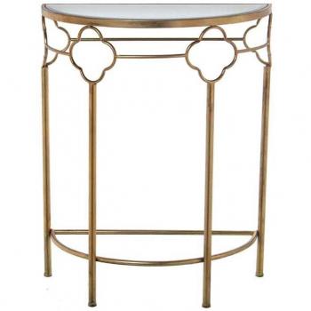 Consola Recibidor Metal Dorado con Encimera de Espejo, Diseño Transparente, Dimensiones 60 x 75 x 31 cm