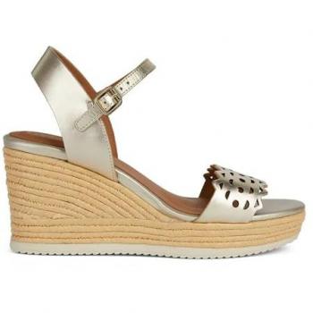 Geox D Ponza A - Sandalia de cuña, color dorado claro, con vit. metal, talla 38.5 EU