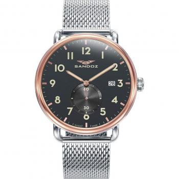 Reloj Sandoz Antique 81493-54 de hombre con tres agujas, acero en rosa y malla milanesa