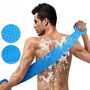 URAQT Cepillo Corporal de Silicona, Cepillo de Ducha, Depurador de Espalda Suave con Partículas de Masaje, Uso de Doble Cara para Eliminar la Suciedad y Masajear, 73 cm