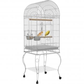 PawHut Jaula de Pájaros con Ruedas 51x51x153 cm Blanco