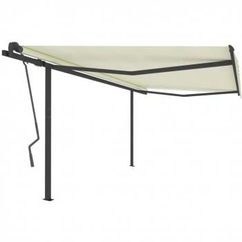 Toldo manual retráctil con postes crema 4x3,5 m