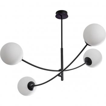 Plafón de techo semiempotrable Emibig Lighting Hunter, negro/opalino, 4 luces E14 con pantallas de cristal blanco