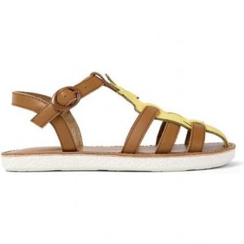 Camper K800534-003 TWS sandalias de niña color marrón en piel con animal decorativo