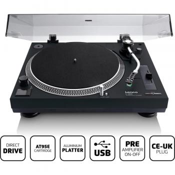 Tocadiscos Lenco L-3828BK Negro con Bluetooth, 2 Velocidades y Codificación USB