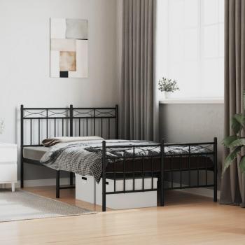 Cama de metal negro con cabecero y pie de cama 120x200 cm