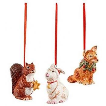 Adornos Nostálgicos - Set de 3 Figuras Decorativas de Animales Silvestres en Porcelana Dura, 6 x 7 cm