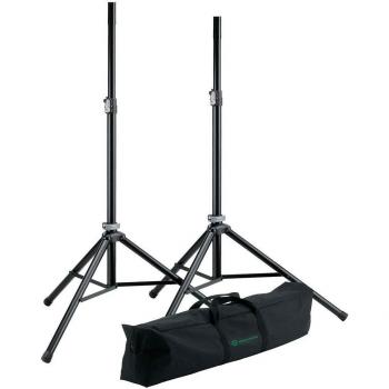 K&M 21449 Adjustable Speaker Stand Set (max. 50 kg, Black) with Carrying Case