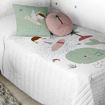Colcha Bouti Reversible 100% Algodón Surfing Niña Haciendo el Indio 200x260 cm Fabricado en España