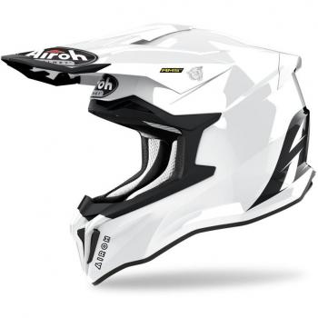 Airoh Casco de Cross Strycker Blanco - Motocross, Color Blanco, Talla XS, Diseño aerodinámico, Ventilación optimizada, Interior desmontable y lavable, Sistema de cierre de doble anilla