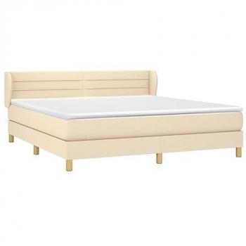 Cama box spring con colchón tela color crema 180x200 cm