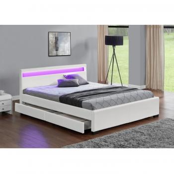 Cama Doble Enfield Blanca con Almacenaje y Luz LED Integrada 160x200 cm