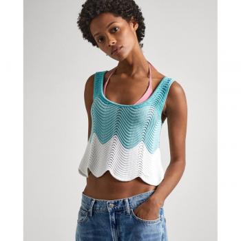Top Galea Pepe Jeans - Top de mujer azul con diseño color block en crochet