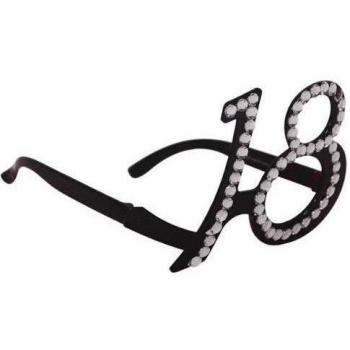 Folat B.V.- Folat Gafas de 18 cumpleaños negras con marco de diamante, Color