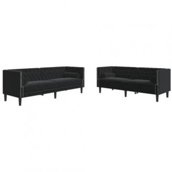 Set de sofás Chesterfield con cojines 2 piezas terciopelo negro Vidaxl 378383