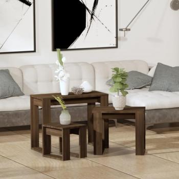 Mesas apilables 3 piezas madera contrachapada color roble marrón