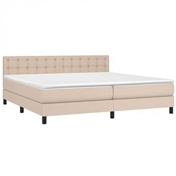 Cama Box Spring con Colchón Viscoelástico y Muelles Ensacados en Cuero Sintético Capuchino 200x200 cm