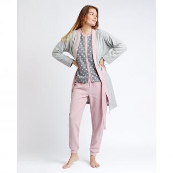 Bata de mujer calentita de manga larga Sleep All Day gris Admas con bolsillos y cinturón