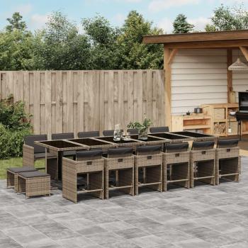 17-Piece Gray Poly Rattan Garden Dining Set with Cushions