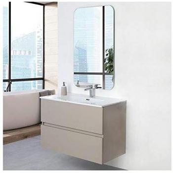 Mueble de Baño Suspendido Tortora Pastel 90x47cm con Espejo y Dos Cajones