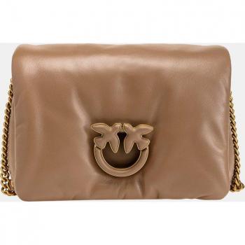 Beige Love Click Puff Leather Crossbody Bag for Women