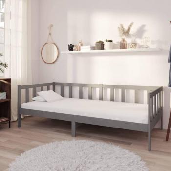 Sofá cama con colchón de madera de pino maciza gris 90x200 cm