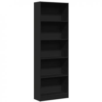 Estantería de madera de ingeniería negra 60x24x176 cm, librería, estante de almacenamiento, armario de almacenamiento