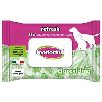 Inodorina Toallitas Desinfectantes para Perros y Gatos Clorhexidina (110 Unidades). Toallitas Húmedas