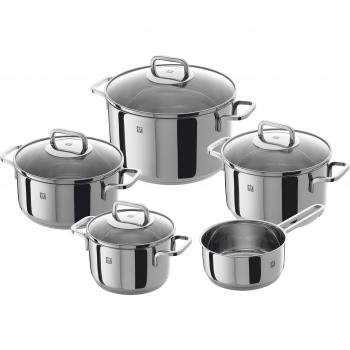 ZWILLING Juego de ollas de 5 Piezas, 4 Tapas, Apto para Inducción, Acero Inoxidable, Quadro