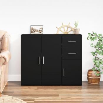 Aparador de madera contrachapada negro 91x29,5x75 cm Mueble de Almacenaje de Salón Buffet para salón Armario Auxiliar Armario de Almacenamiento