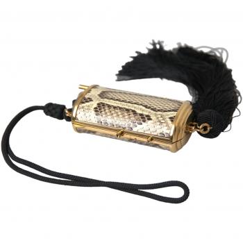 Dolce & Gabbana Beige Exotic Python Leather Mini Mirror Tassel Make Up Holder Bag