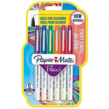 Pack de 6 rotuladores Papermate Flair Bold con punta ancha de 1.2mm