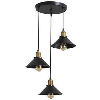 Lámpara de Techo Industrial Retro de 3 Luces en Metal Negro con Portalámparas E27 y Cable Ajustable de 100CM para Sala de Estar