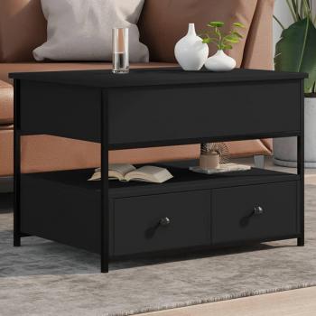 Mesa de centro de madera de ingeniería y metal negro 70x50x50 cm, color Roble Sonoma y Roble ahumado, ideal para salón o comedor, diseño auxiliar para café
