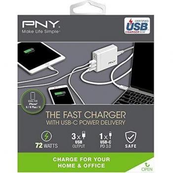 Cargador USB-C Blanco PNY de 4 Puertos con Power Delivery