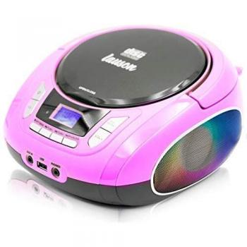 Lauson NXT965 Reproductor CD Portátil Luces LED Multicolor y Radio FM Digital y Pantalla LCD | Lector USB para Reproducir Música MP3 | CD Player con Salida de Auriculares y Altavoces