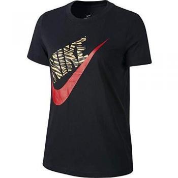NIKE W NSW tee Prep Futura 1 Short Sleeve T-Shirt, Mujer, Black/Magic Flamingo, L