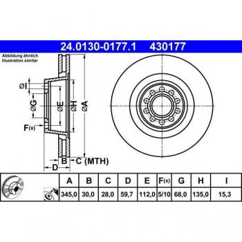 Disco de freno ATE 24.0130-0177.1, ventilado, altamente carbonizado, 1 pieza