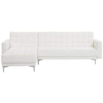 Sofá Esquinero Modular L Blanco Piel Sintética Tufted 4 Plazas Chaise Longue Derecho Aberdeen