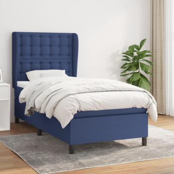Cama box spring con colchón de muelles en tela azul 100x200 cm