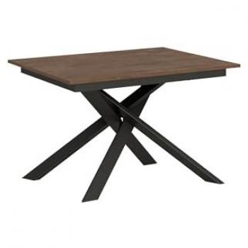 Mesa extensible Ganty 90x120/180 cm efecto madera nogal con borde a juego y estructura de hierro antracita